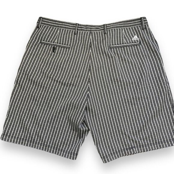 Adidas Men's Flat Front Plaid Performance Shorts Size 40 11" Black/Tan Pockets - Picture 2 of 8